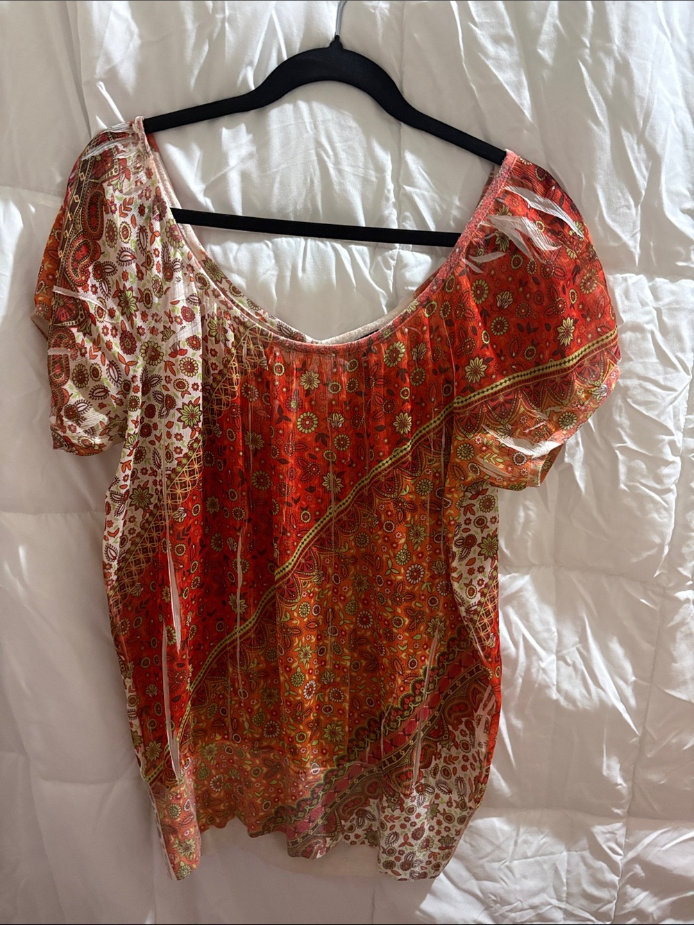 FANG Orange-Red Floral Paisley Scoop-Neck Tunic